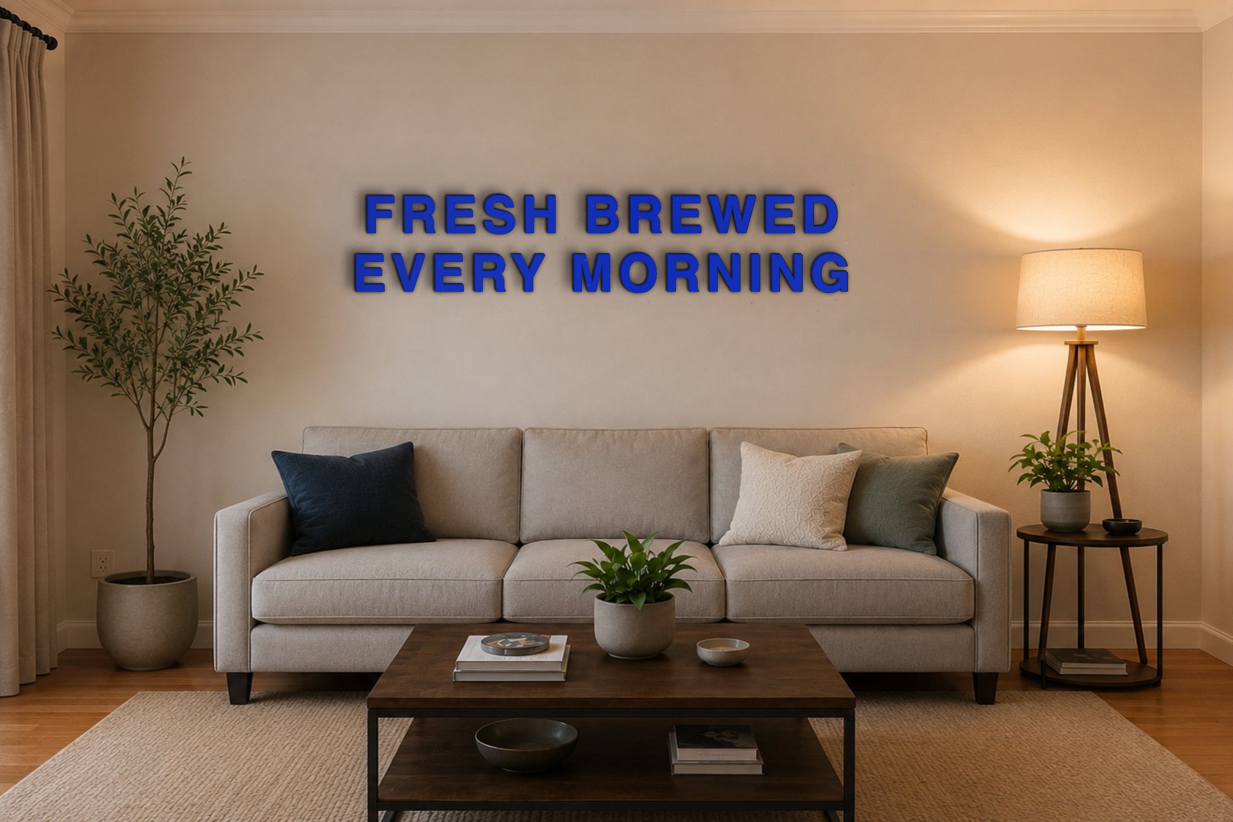 FRESH BREWED EVERY MORNING Özel 3D Tasarım Duvar Yazısı (navy blue) - 10 cm Yükseklik