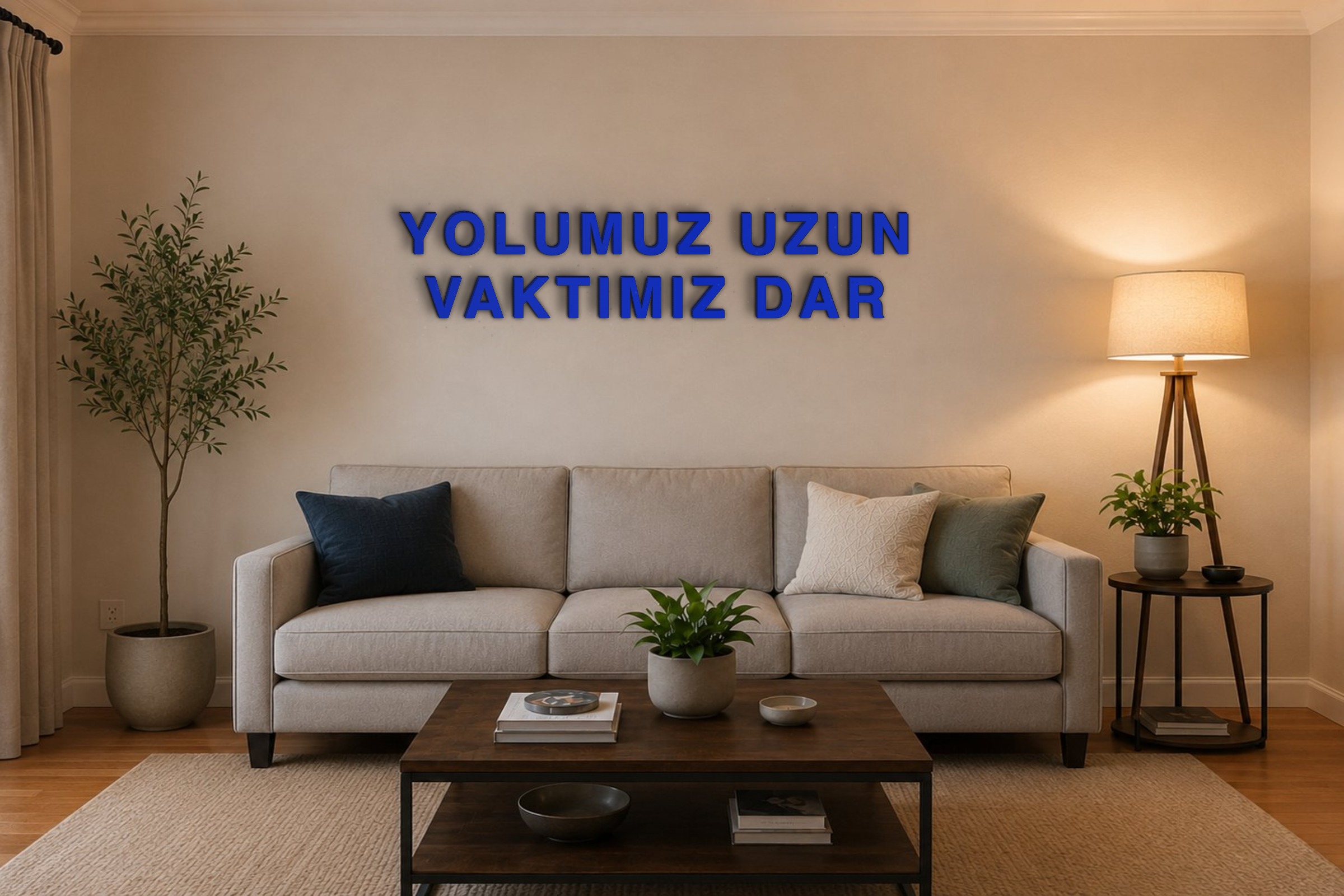 YOLUMUZ UZUN VAKTIMIZ DAR Özel 3D Tasarım Duvar Yazısı (navy blue) - 10 cm Yükseklik