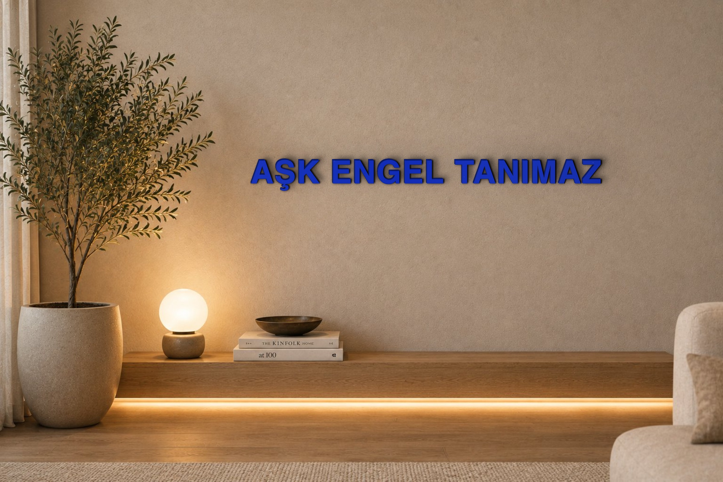 AŞK ENGEL TANIMAZ Özel 3D Tasarım Duvar Yazısı (navy blue) - 5 cm Yükseklik