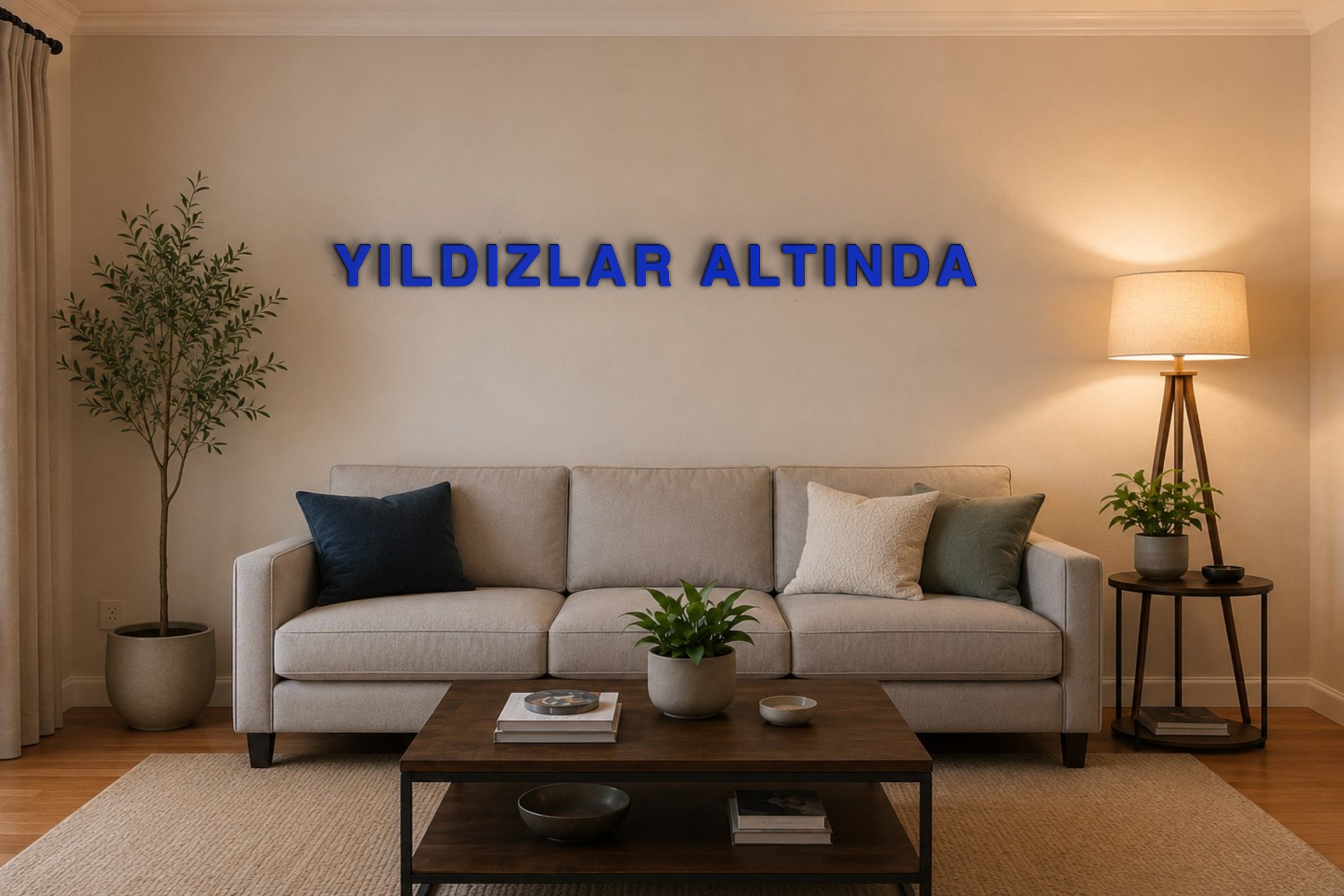 YILDIZLAR ALTINDA Özel 3D Tasarım Duvar Yazısı (navy blue) - 10 cm Yükseklik
