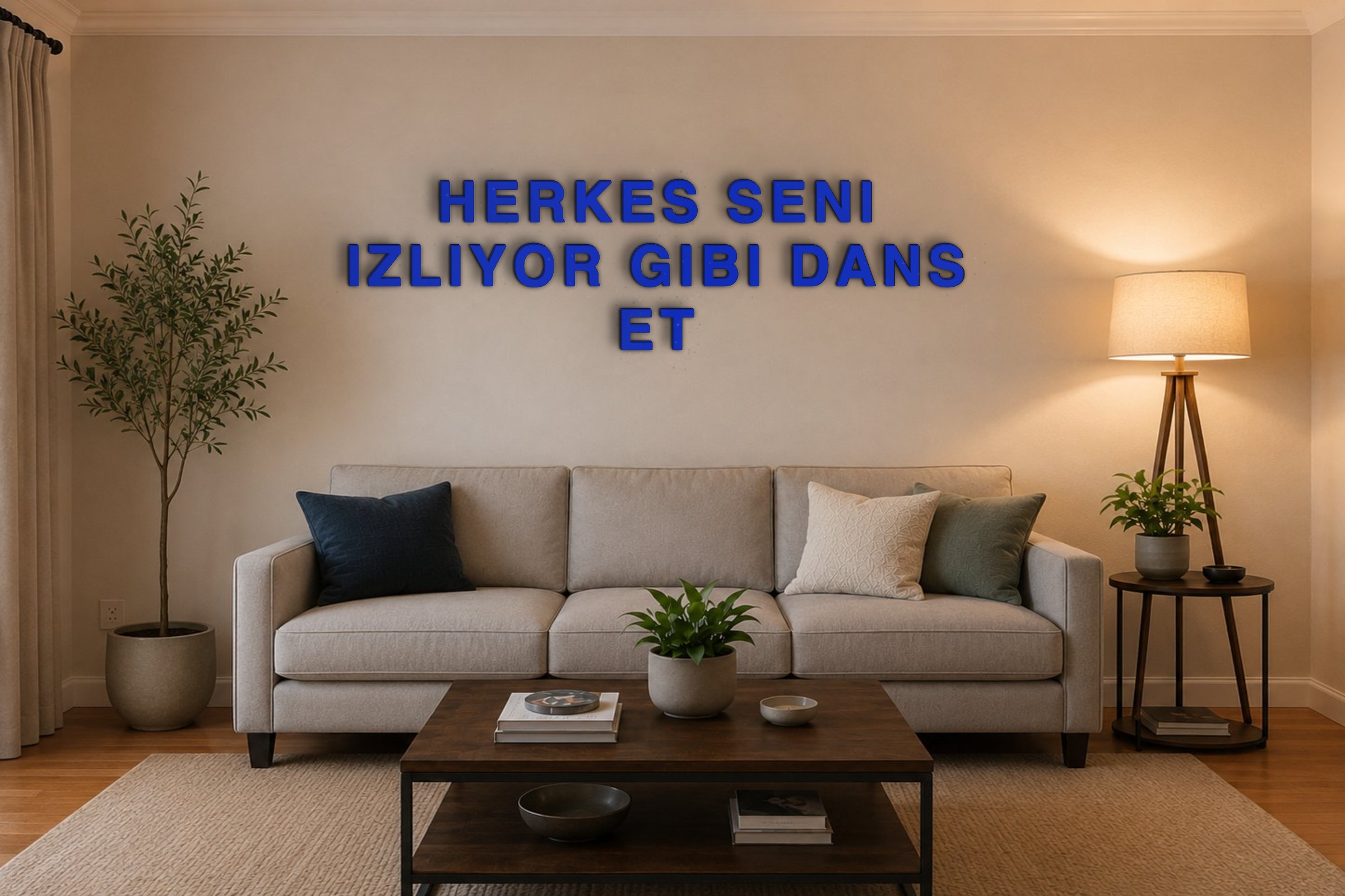 HERKES SENI IZLIYOR GIBI DANS ET Özel 3D Tasarım Duvar Yazısı (navy blue) - 10 cm Yükseklik