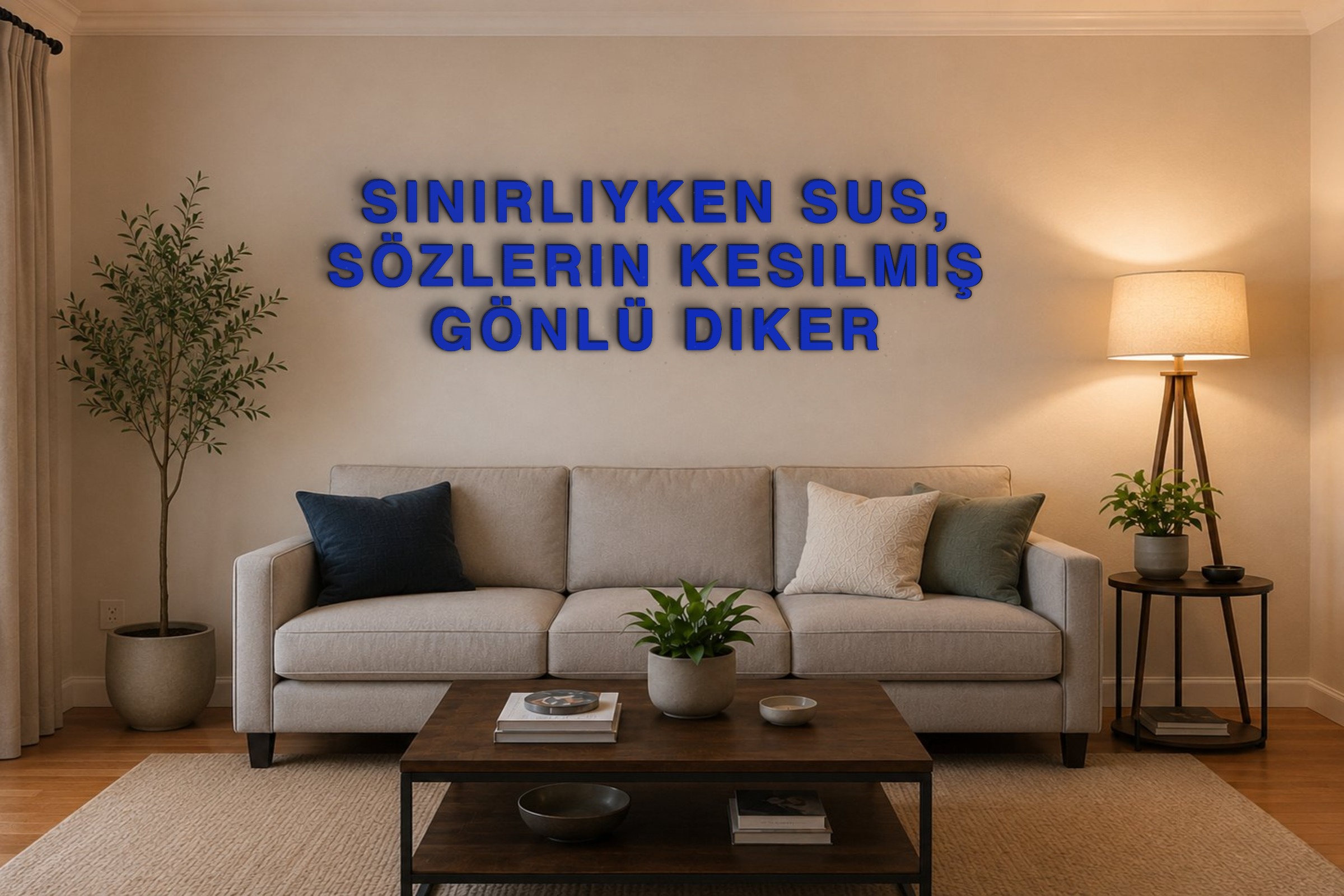 SINIRLIYKEN SUS, SÖZLERIN KESILMIŞ GÖNLÜ DIKER Özel 3D Tasarım Duvar Yazısı (navy blue) - 10 cm Yükseklik