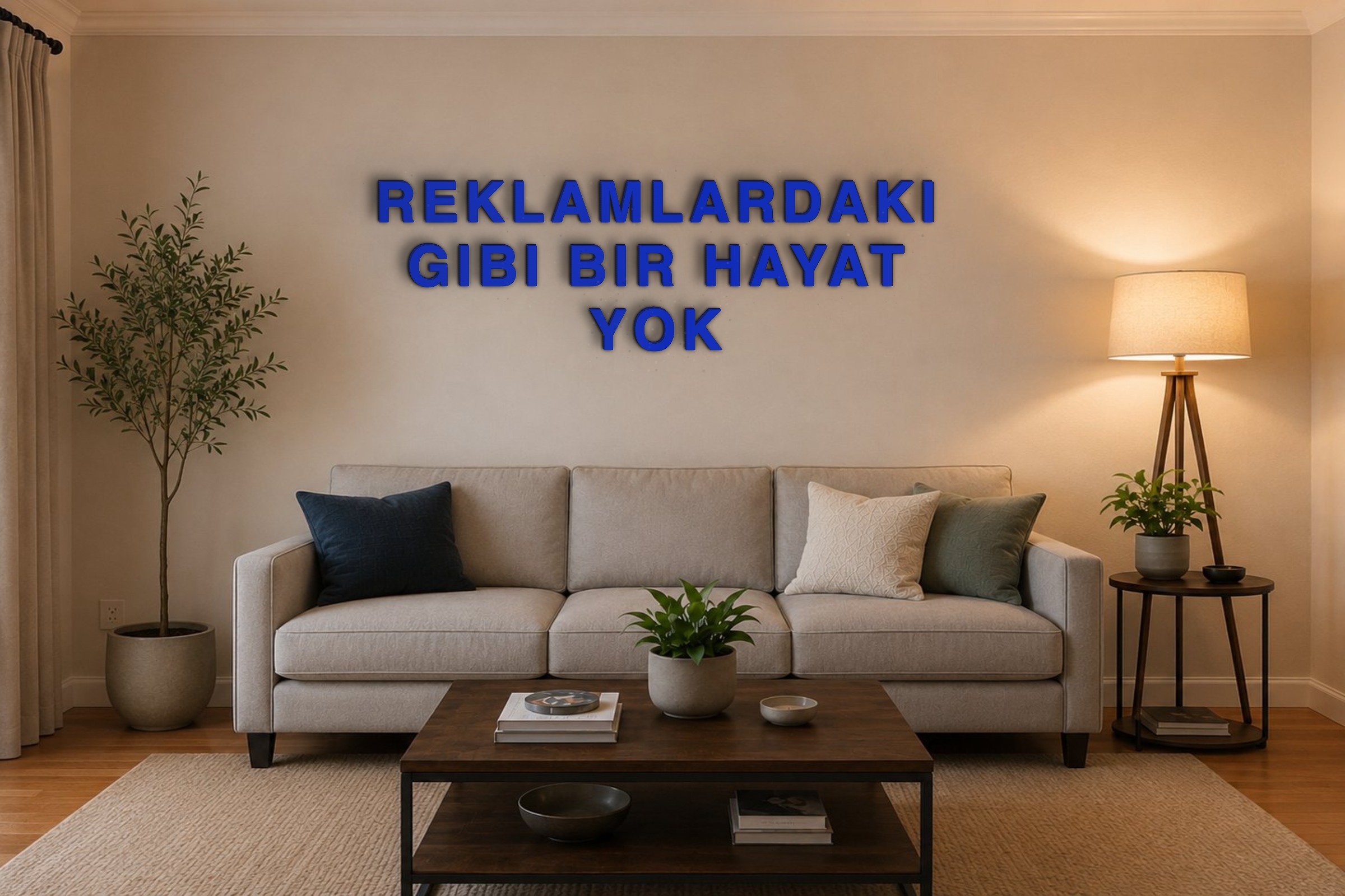 REKLAMLARDAKI GIBI BIR HAYAT YOK Özel 3D Tasarım Duvar Yazısı (navy blue) - 10 cm Yükseklik