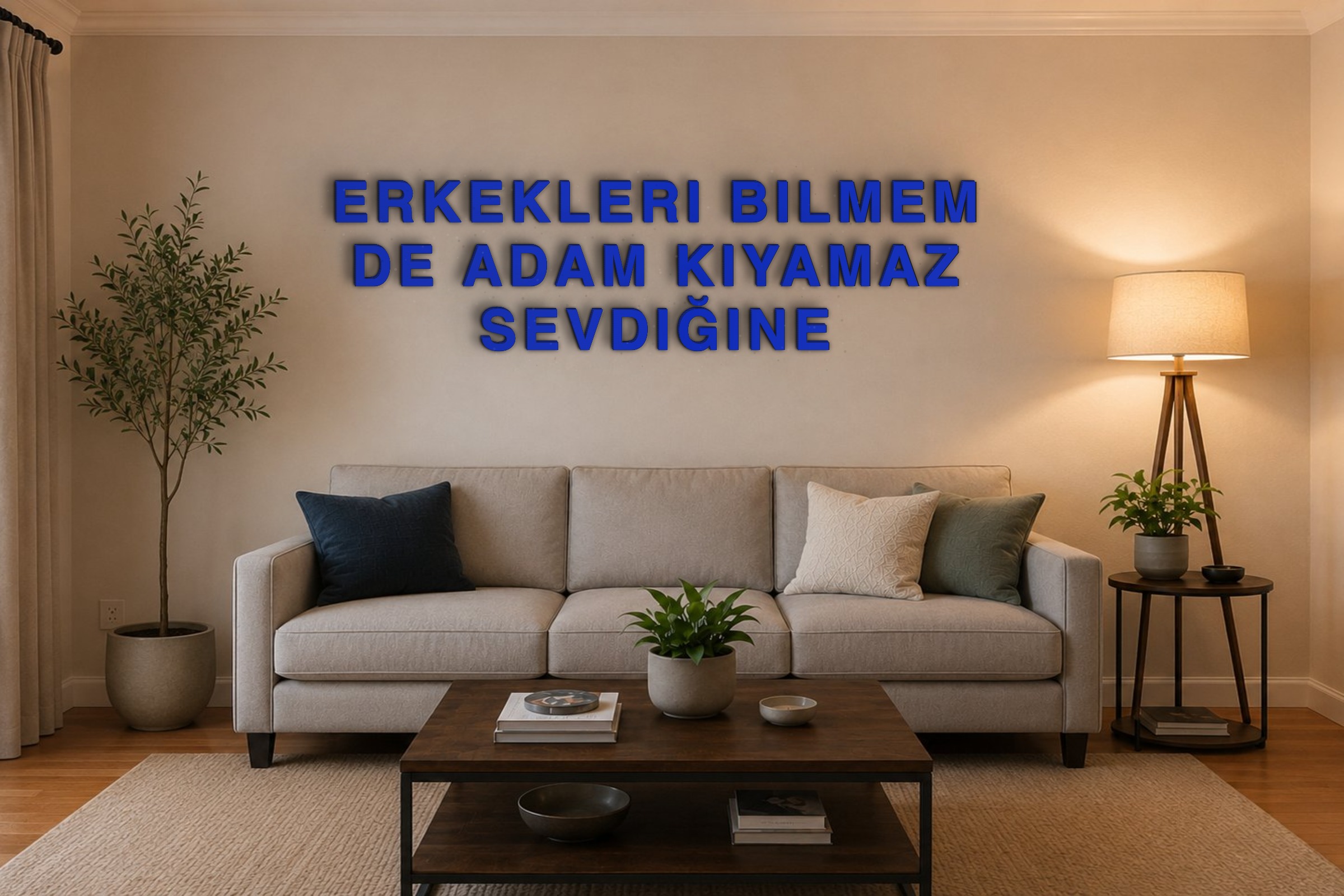 ERKEKLERI BILMEM DE ADAM KIYAMAZ SEVDIĞINE Özel 3D Tasarım Duvar Yazısı (navy blue) - 10 cm Yükseklik