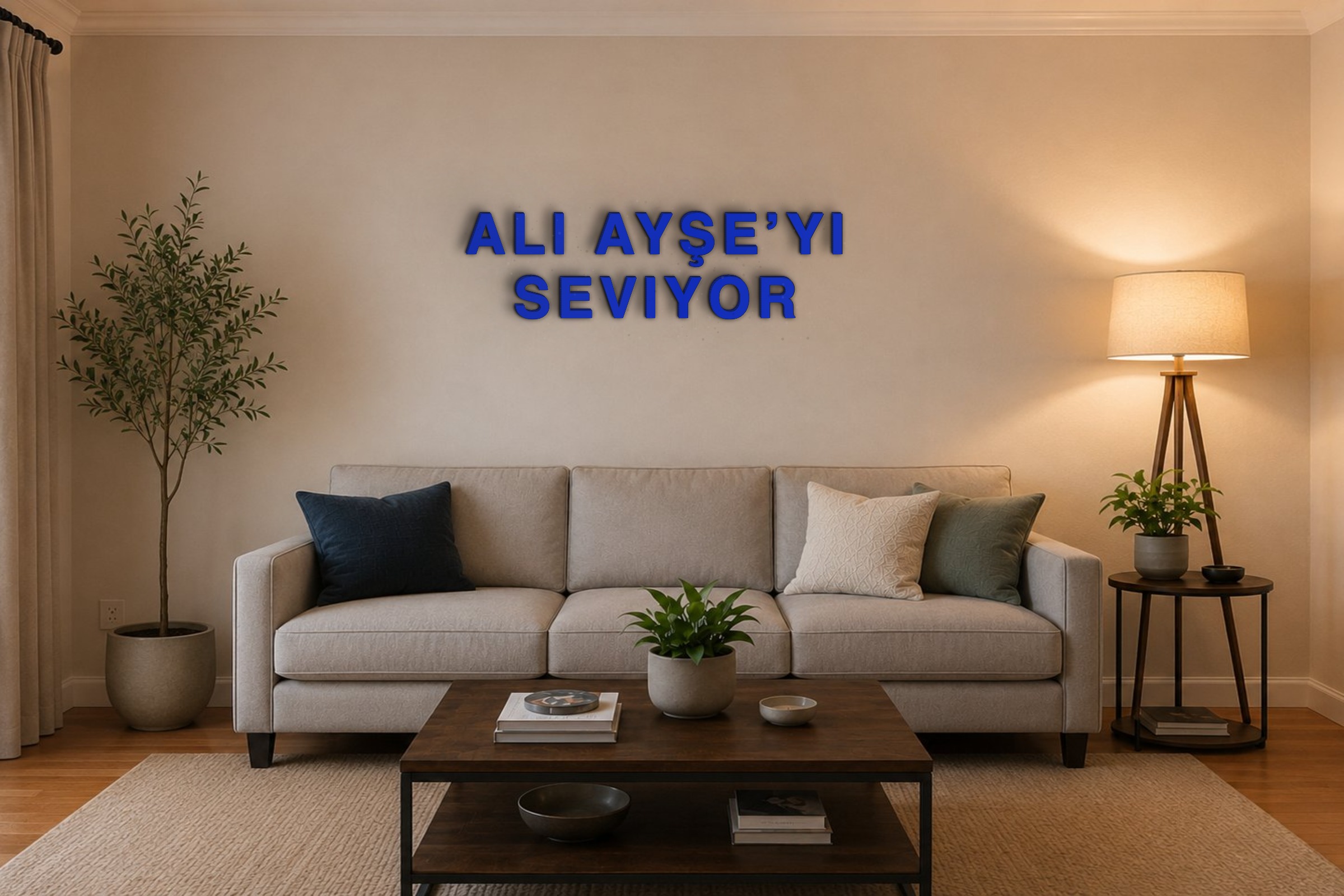 ALI AYŞE’YI SEVIYOR Özel 3D Tasarım Duvar Yazısı (navy blue) - 10 cm Yükseklik