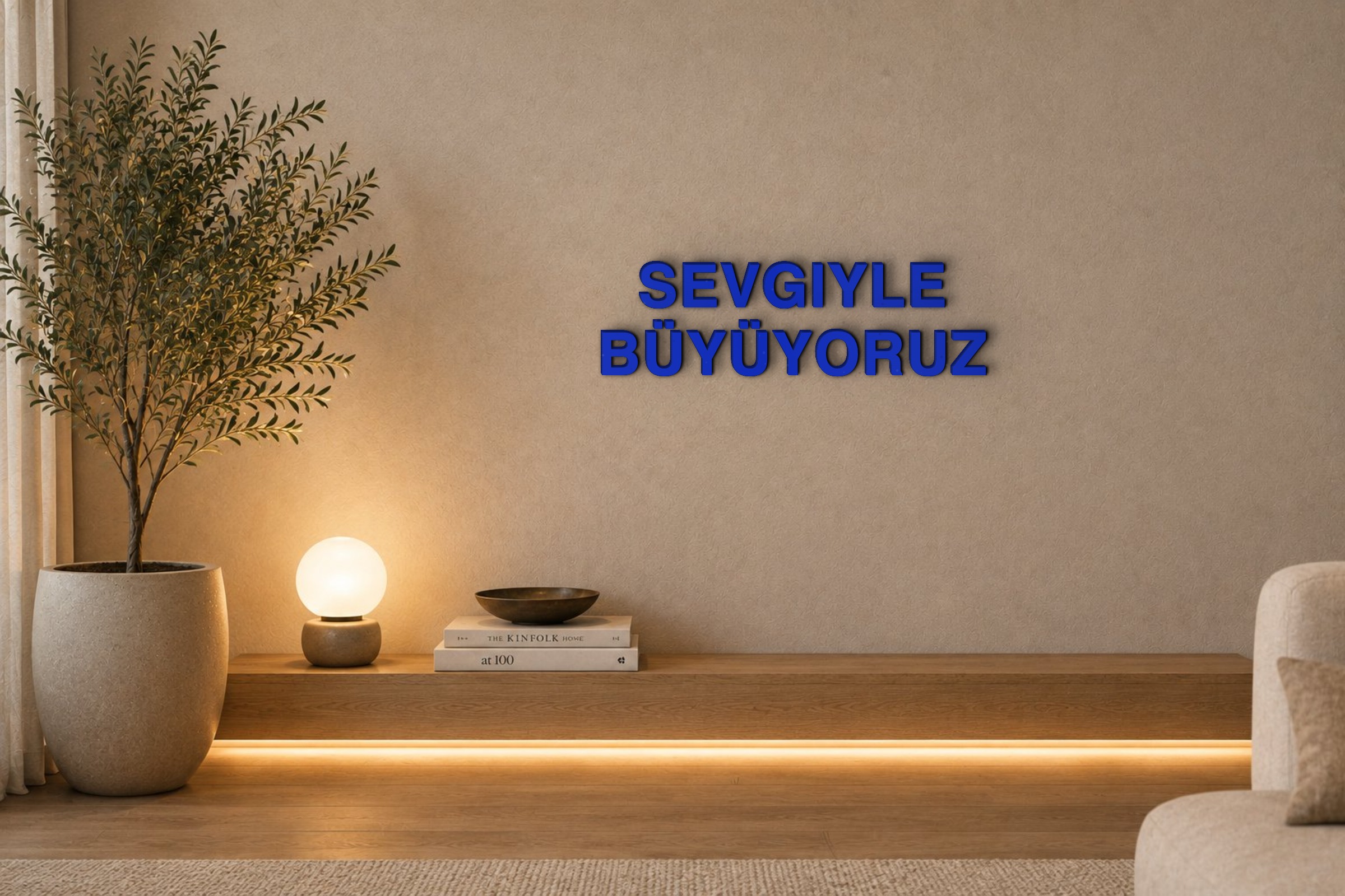 SEVGIYLE BÜYÜYORUZ Özel 3D Tasarım Duvar Yazısı (navy blue) - 5 cm Yükseklik