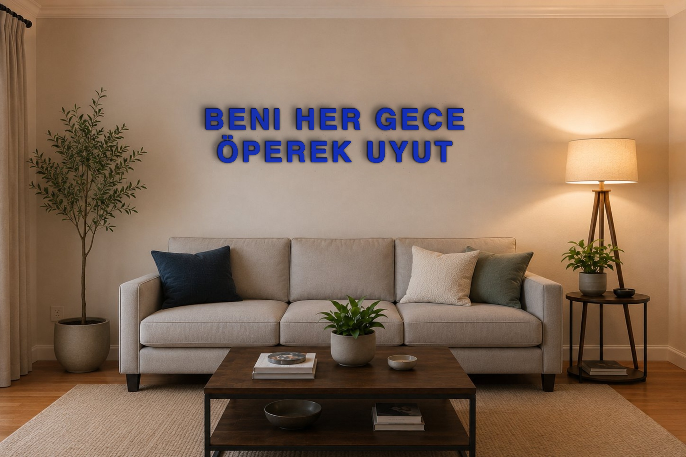 BENI HER GECE ÖPEREK UYUT Özel 3D Tasarım Duvar Yazısı (navy blue) - 10 cm Yükseklik