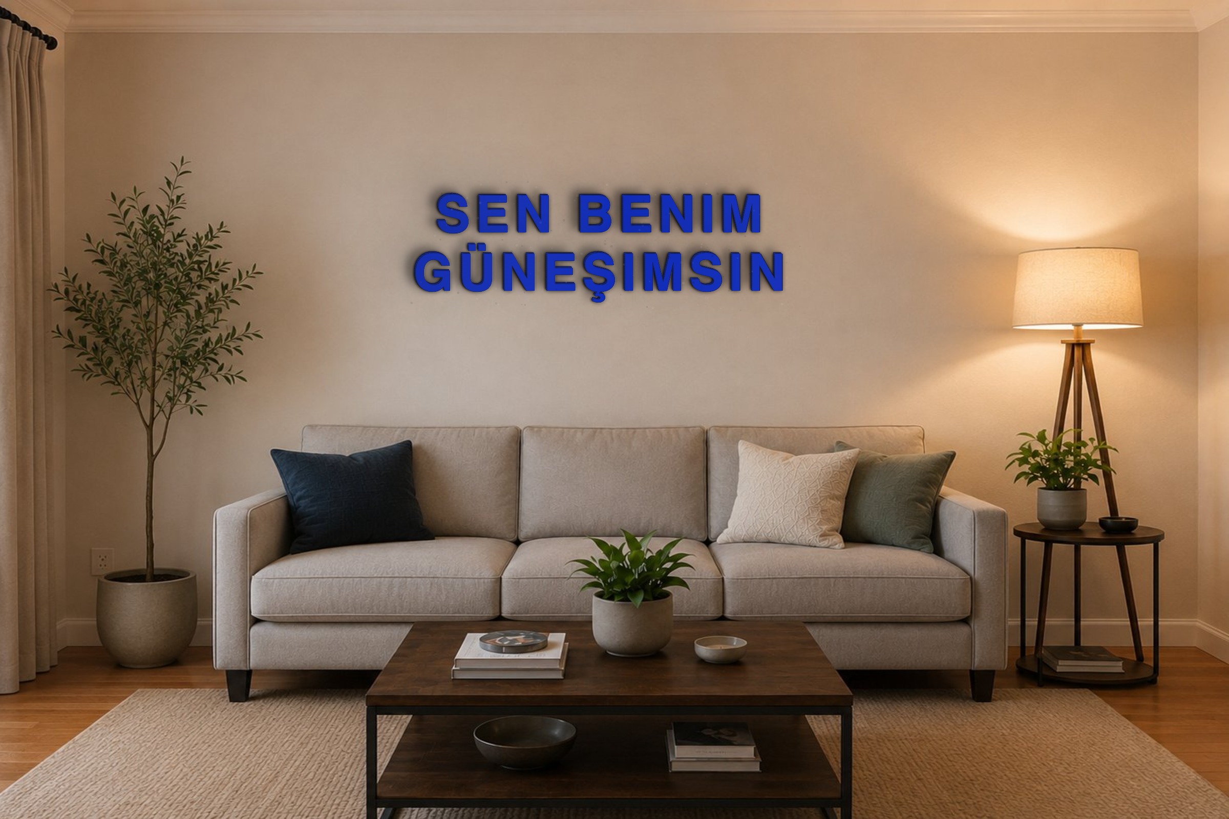 SEN BENIM GÜNEŞIMSIN Özel 3D Tasarım Duvar Yazısı (navy blue) - 10 cm Yükseklik