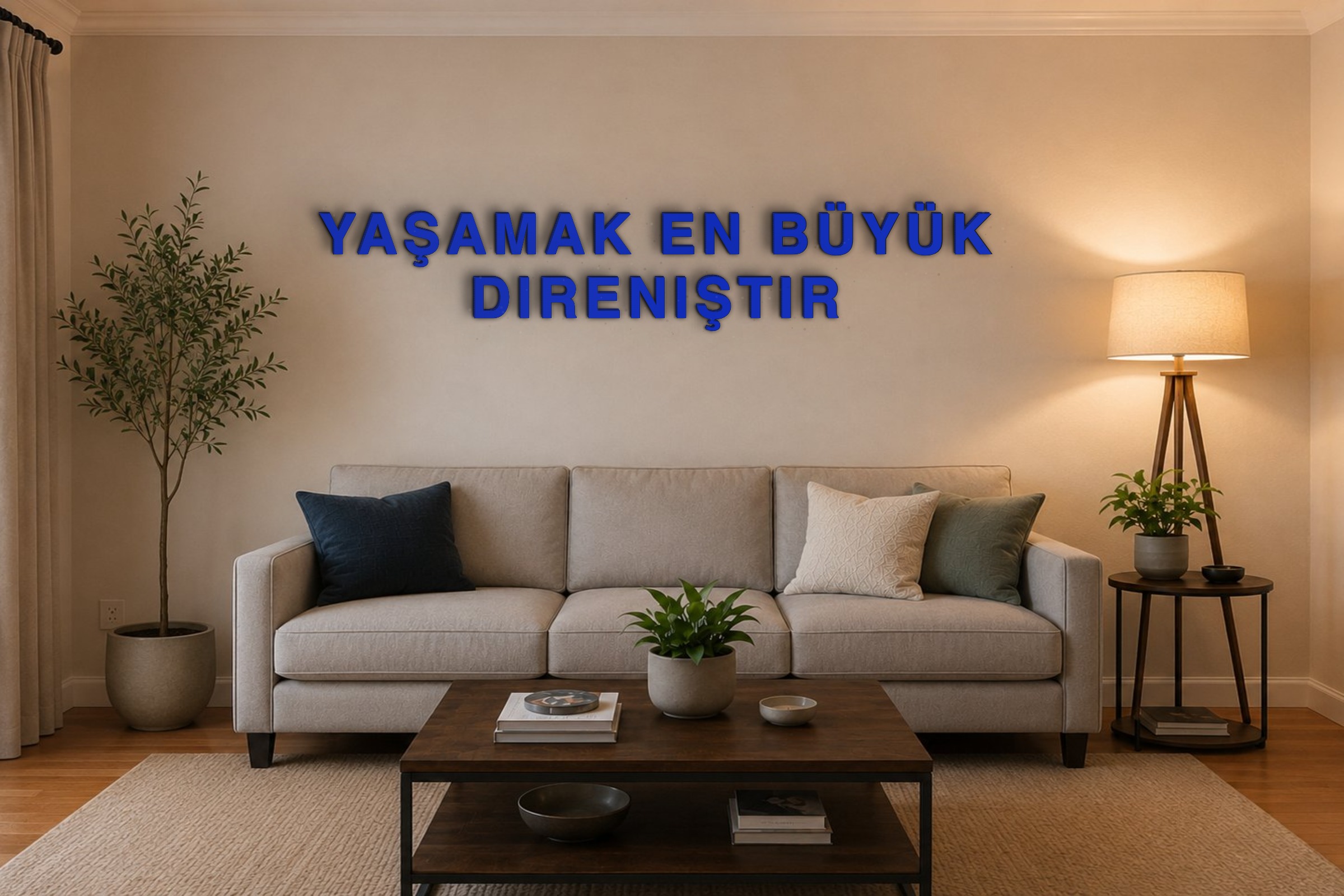 YAŞAMAK EN BÜYÜK DIRENIŞTIR Özel 3D Tasarım Duvar Yazısı (navy blue) - 10 cm Yükseklik