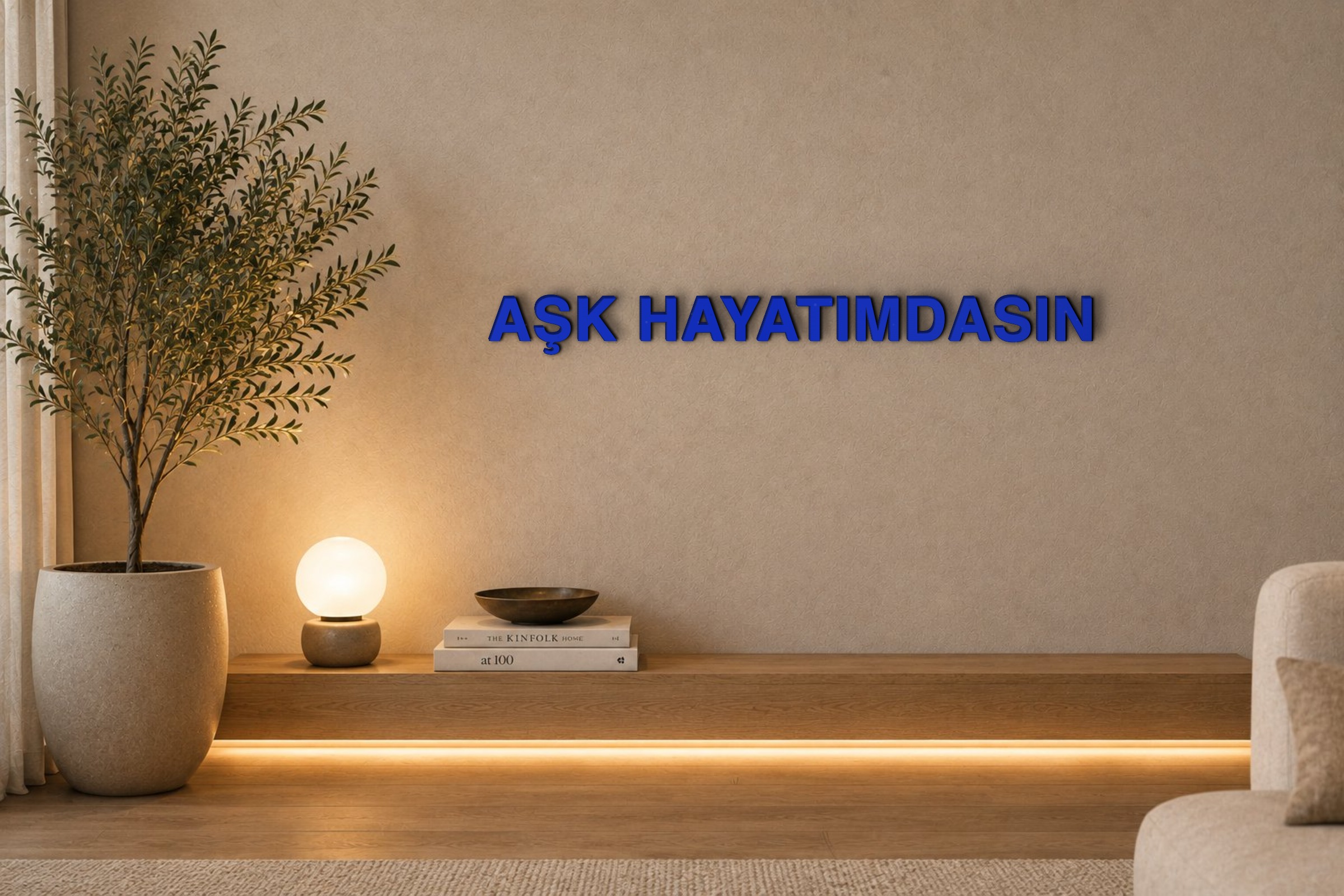 AŞK HAYATIMDASIN Özel 3D Tasarım Duvar Yazısı (navy blue) - 5 cm Yükseklik