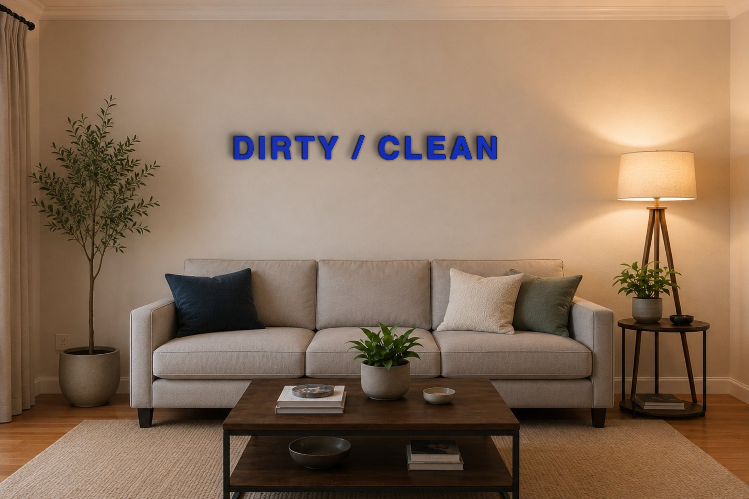 DIRTY / CLEAN Özel 3D Tasarım Duvar Yazısı (navy blue) - 10 cm Yükseklik