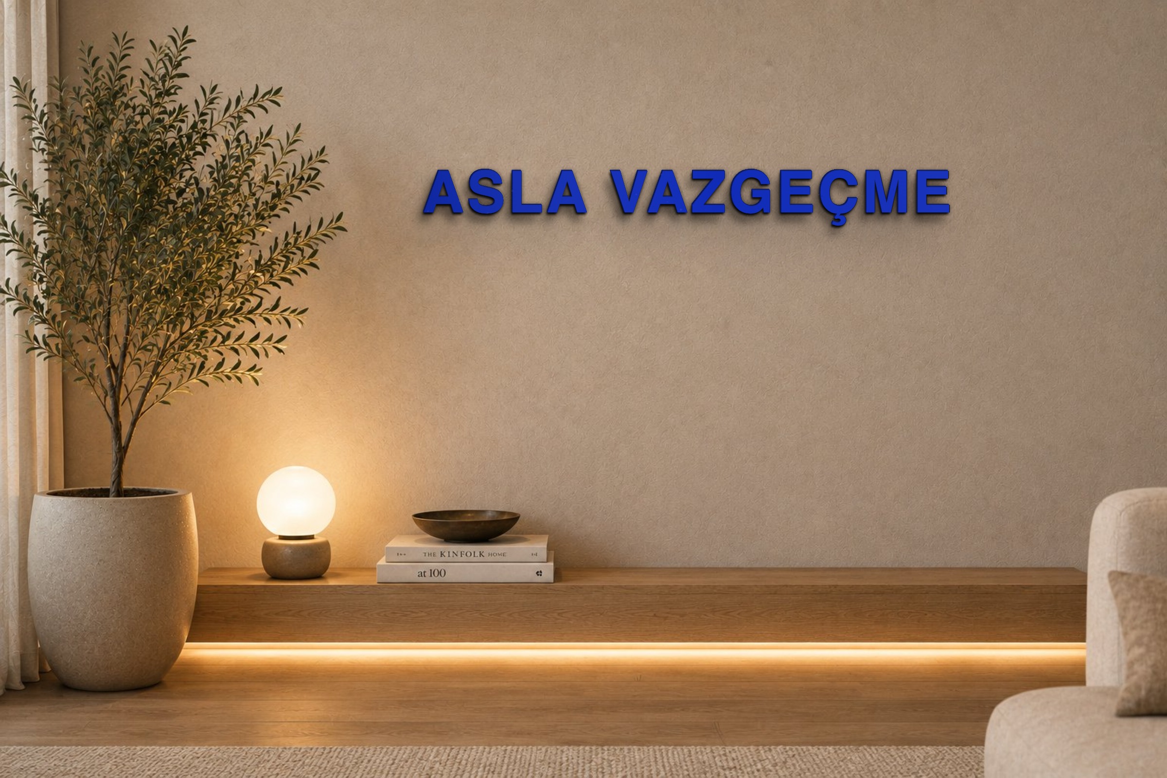 ASLA VAZGEÇME Özel 3D Tasarım Duvar Yazısı (navy blue) - 5 cm Yükseklik