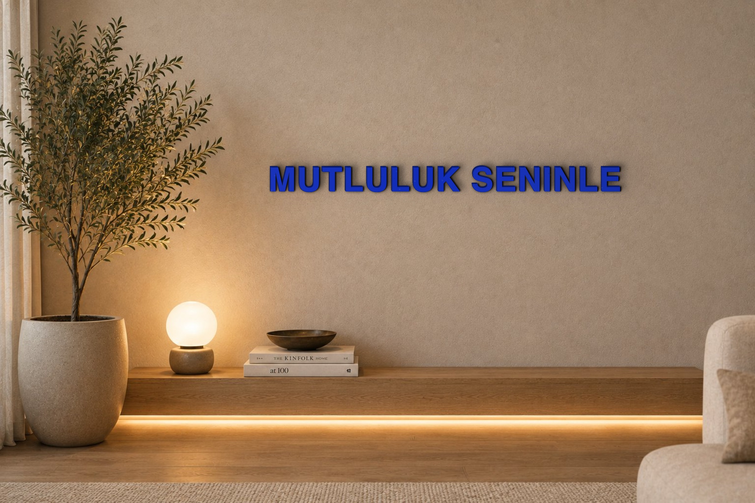 MUTLULUK SENINLE Özel 3D Tasarım Duvar Yazısı (navy blue) - 5 cm Yükseklik