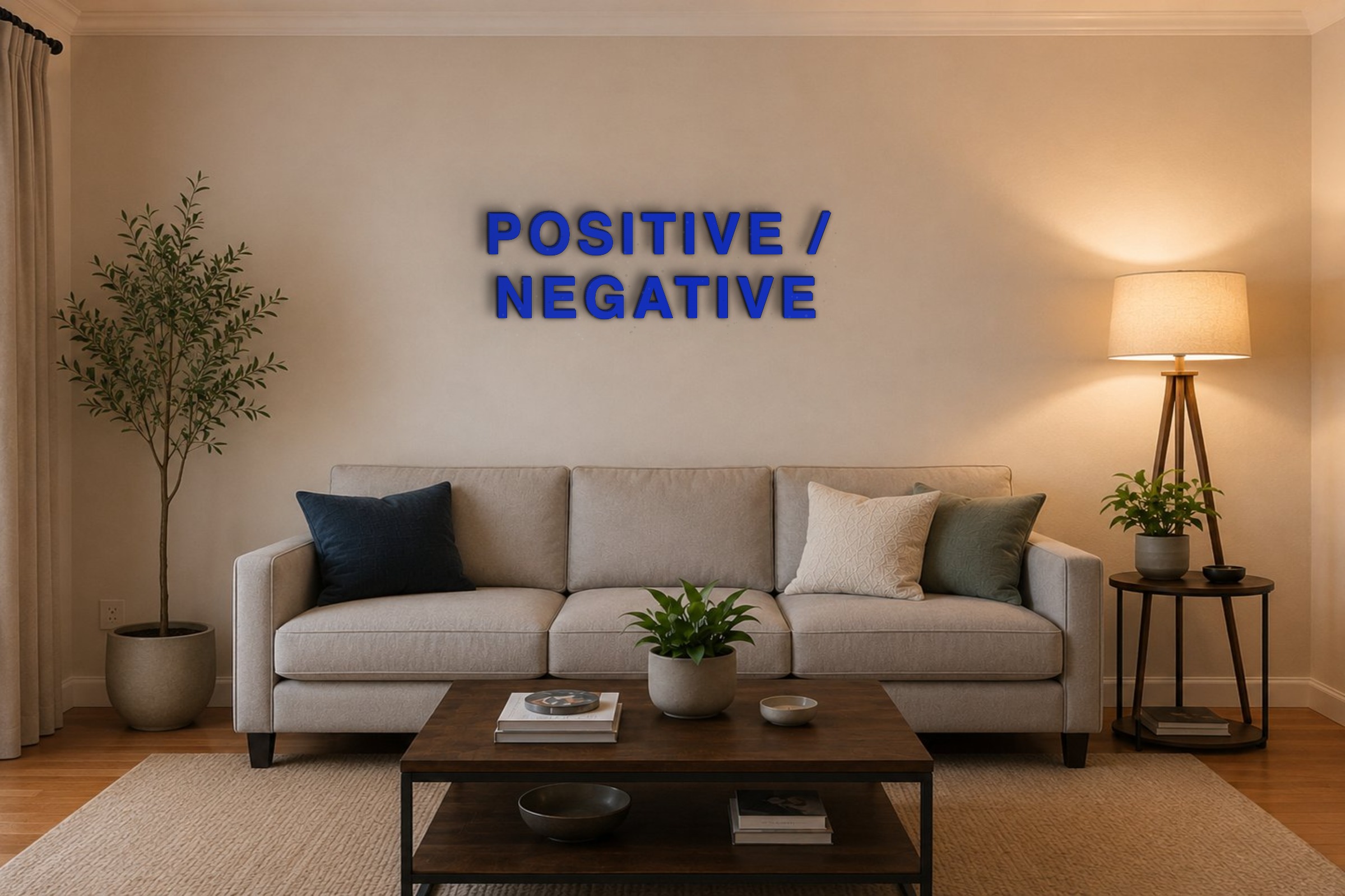 POSITIVE / NEGATIVE Özel 3D Tasarım Duvar Yazısı (navy blue) - 10 cm Yükseklik