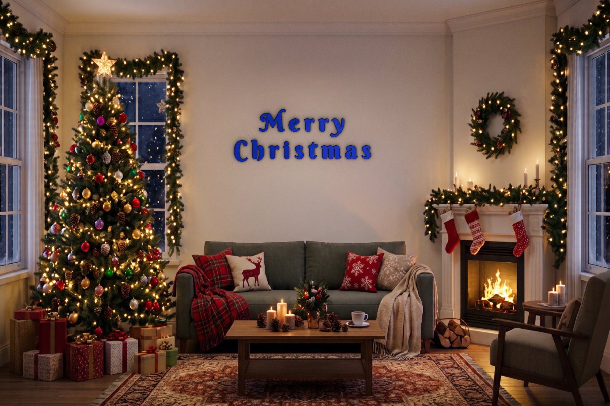 Merry Christmas Özel 3D Tasarım Duvar Yazısı (navy blue) - 15 cm Yükseklik - Boyutron | Boyutron 3D
