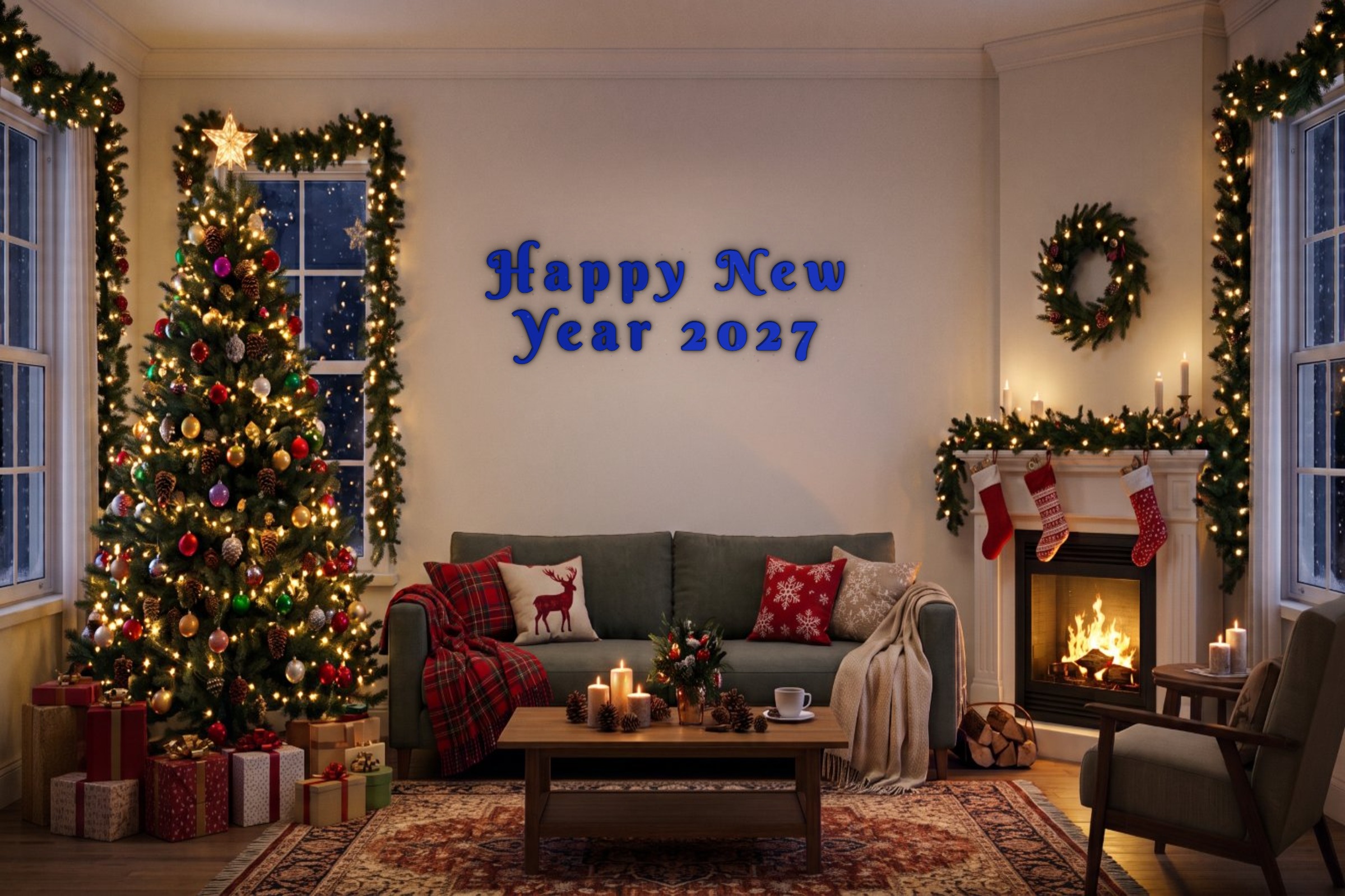 Happy New Year 2027 Özel 3D Tasarım Duvar Yazısı (navy blue) - 15 cm Yükseklik - Boyutron | Boyutron 3D