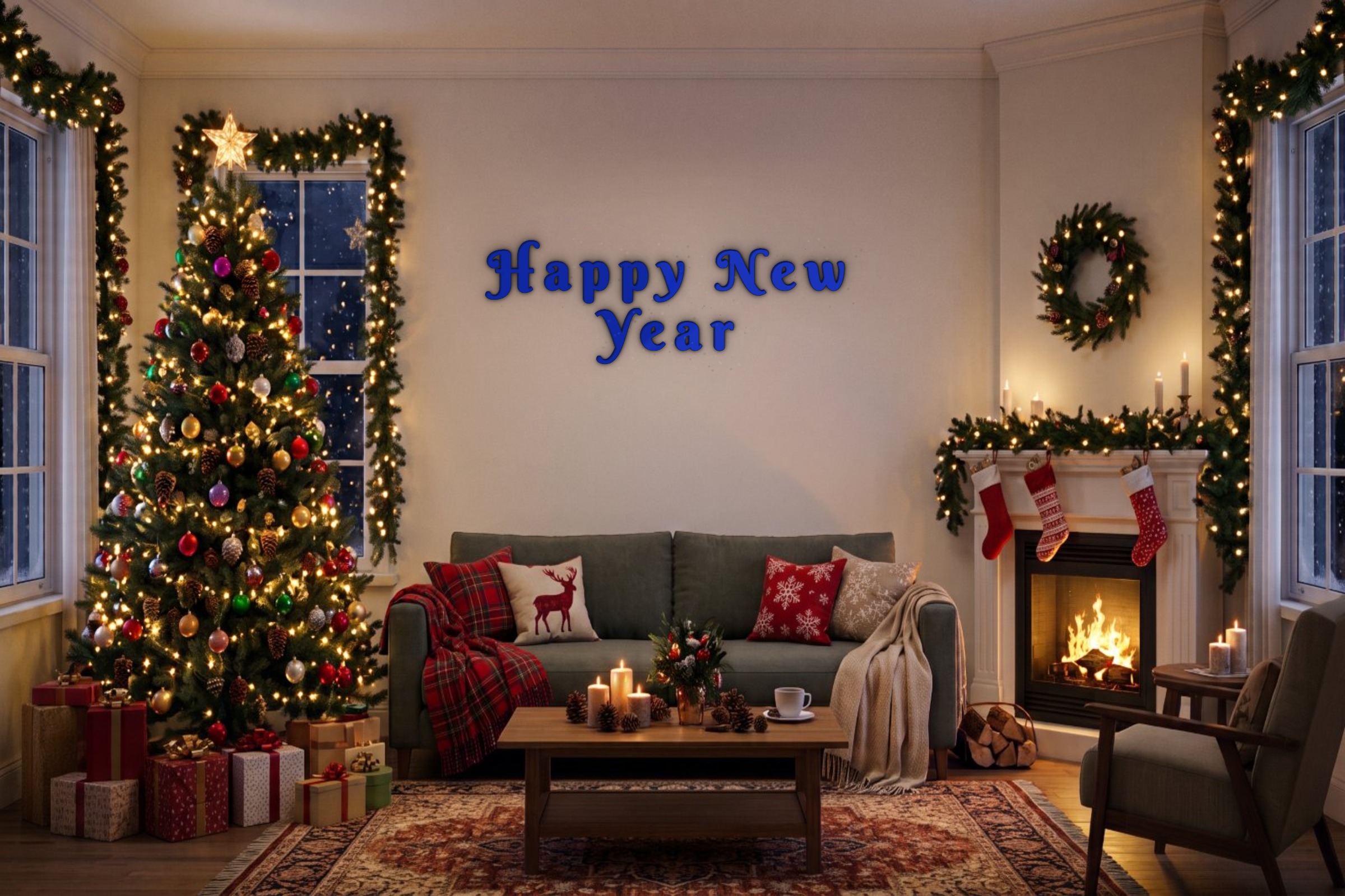Happy New Year Özel 3D Tasarım Duvar Yazısı (navy blue) - 15 cm Yükseklik - Boyutron | Boyutron 3D
