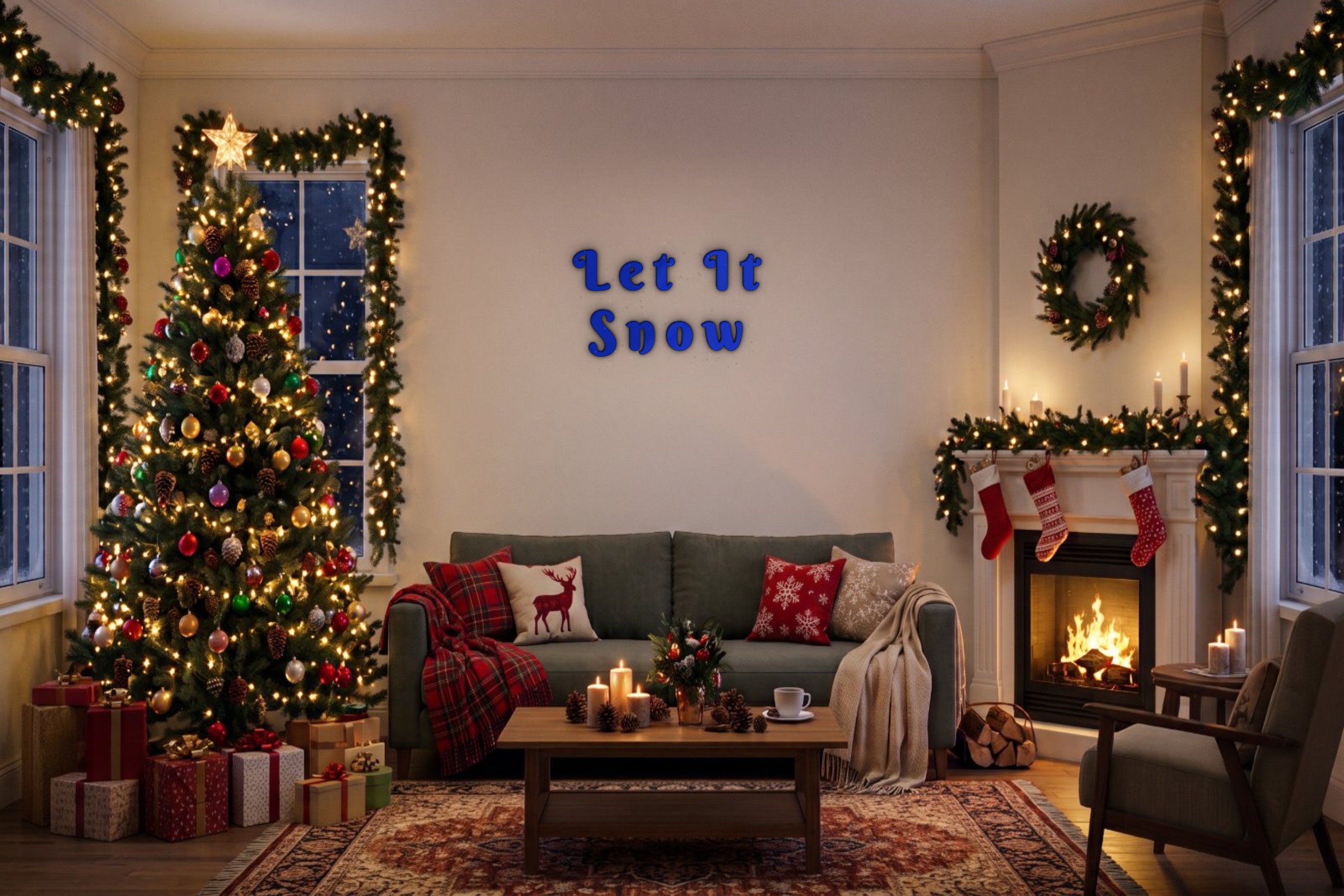 Let It Snow Özel 3D Tasarım Duvar Yazısı (navy blue) - 15 cm Yükseklik - Boyutron | Boyutron 3D
