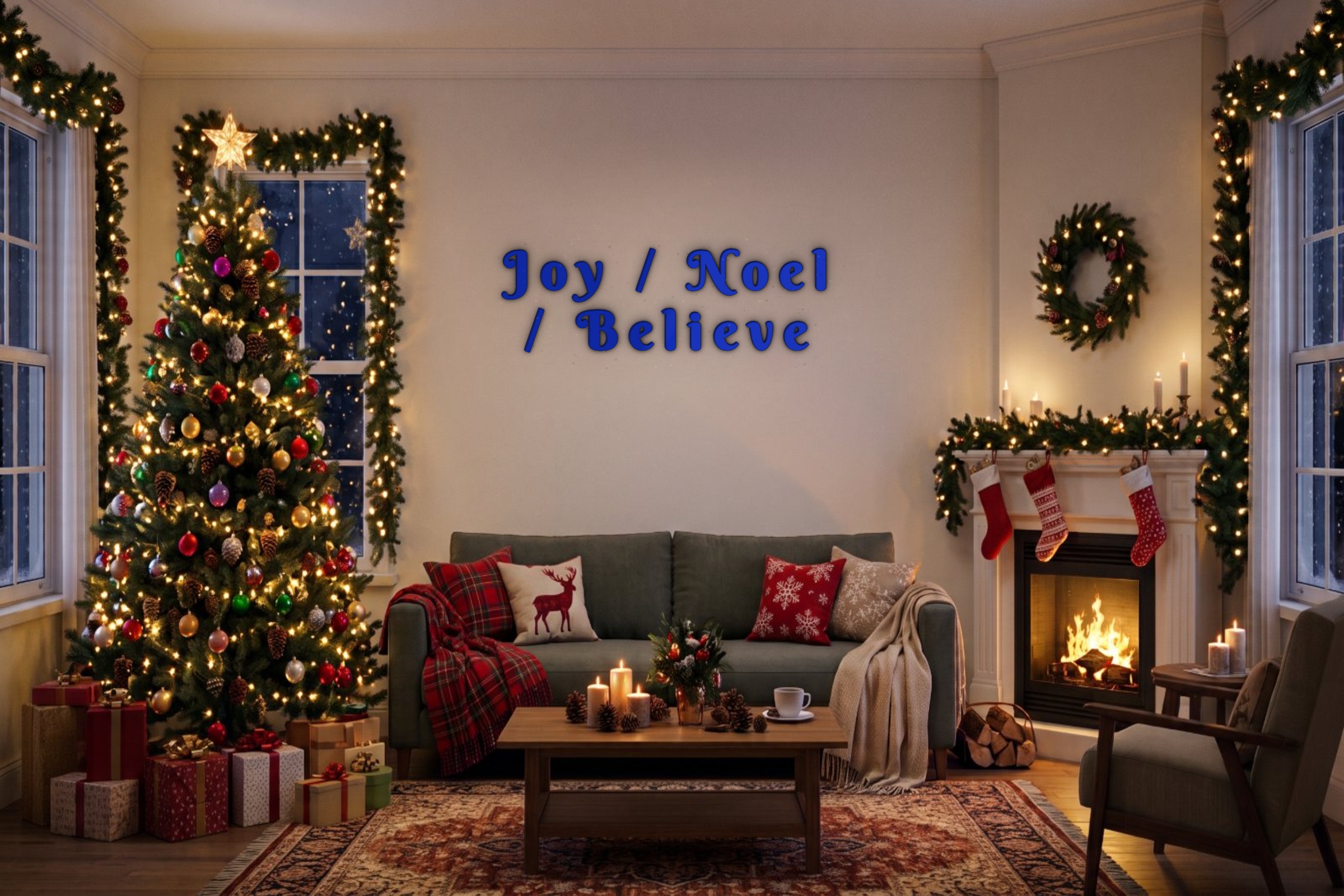 Joy / Noel / Believe Özel 3D Tasarım Duvar Yazısı (navy blue) - 15 cm Yükseklik - Boyutron | Boyutron 3D