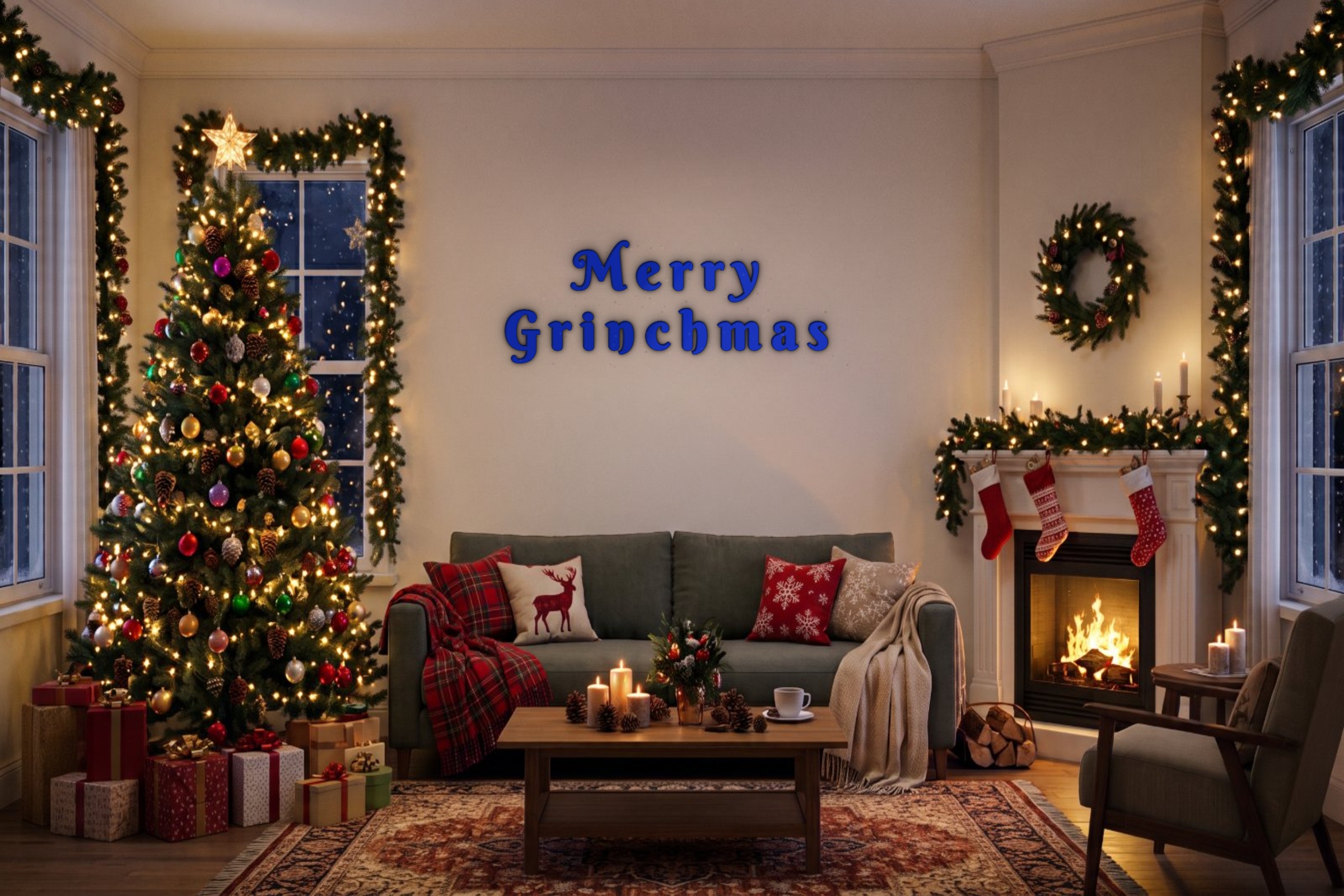 Merry Grinchmas Özel 3D Tasarım Duvar Yazısı (navy blue) - 15 cm Yükseklik - Boyutron | Boyutron