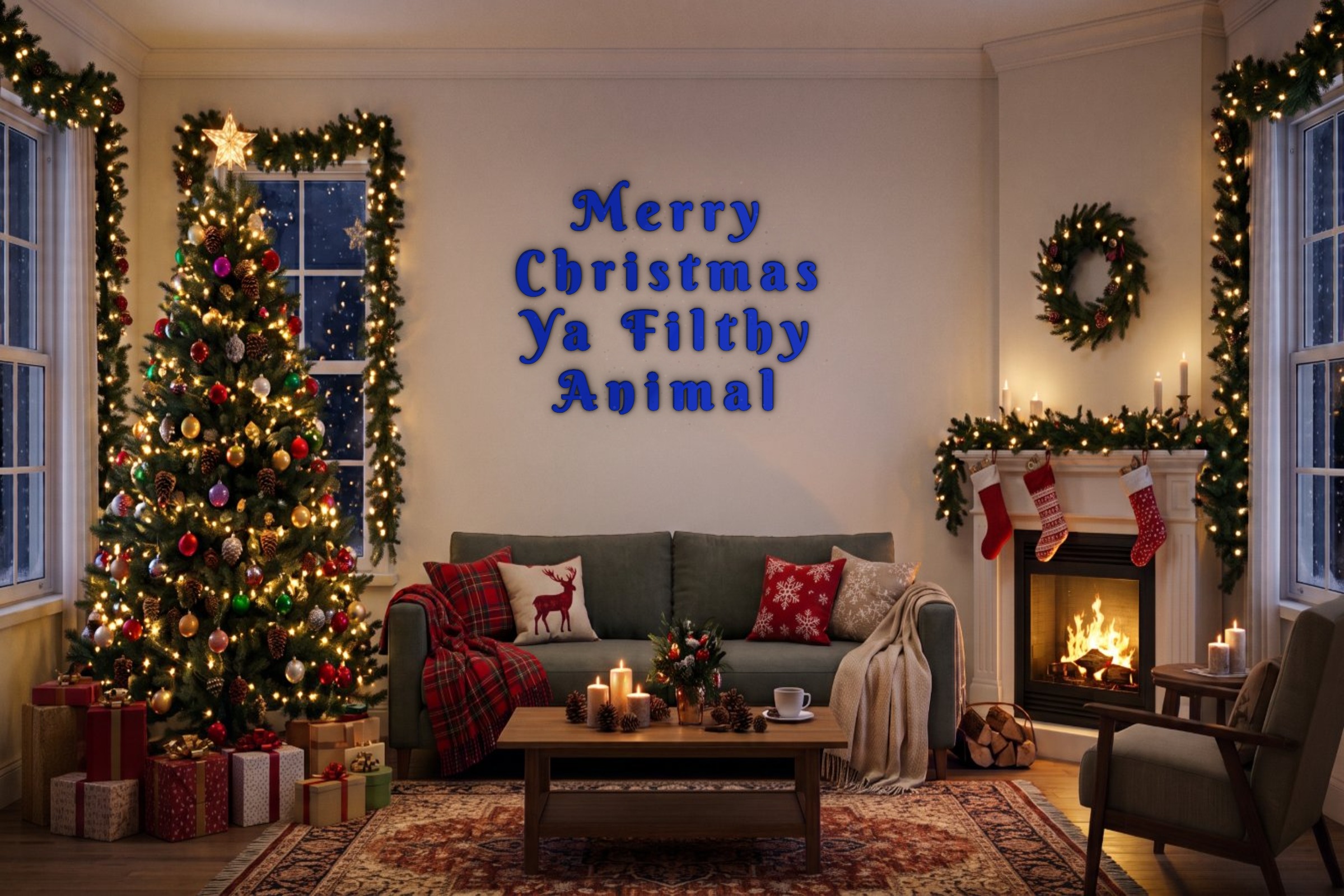 Merry Christmas Ya Filthy Animal Özel 3D Tasarım Duvar Yazısı (navy blue) - 15 cm Yükseklik - Boyutron | Boyutron