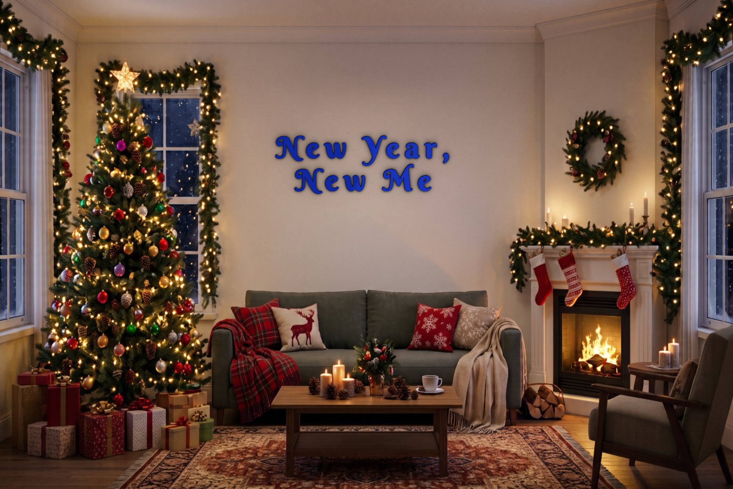 New Year, New Me Özel 3D Tasarım Duvar Yazısı (navy blue) - 15 cm Yükseklik - Boyutron | Boyutron